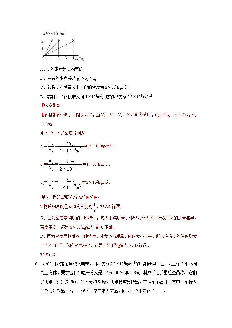 人教版八年级物理上册同步考点专题训练 第六章《质量与密度》单元测试卷(原卷版+解析版)03