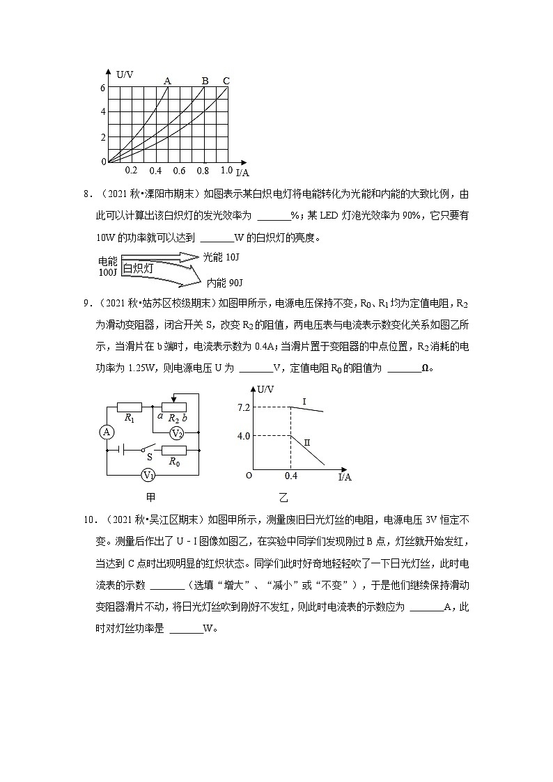 【期末题汇编】苏科版九年级物理上学期期末复习专题精炼 第15章-电功和电热(填空题提升题) (原卷版+解析版)03