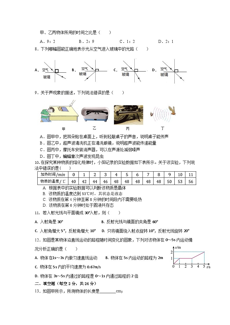 湖南省永州市冷水滩区德雅学校2023-2024学年八年级上学期期中学情调查物理试题02