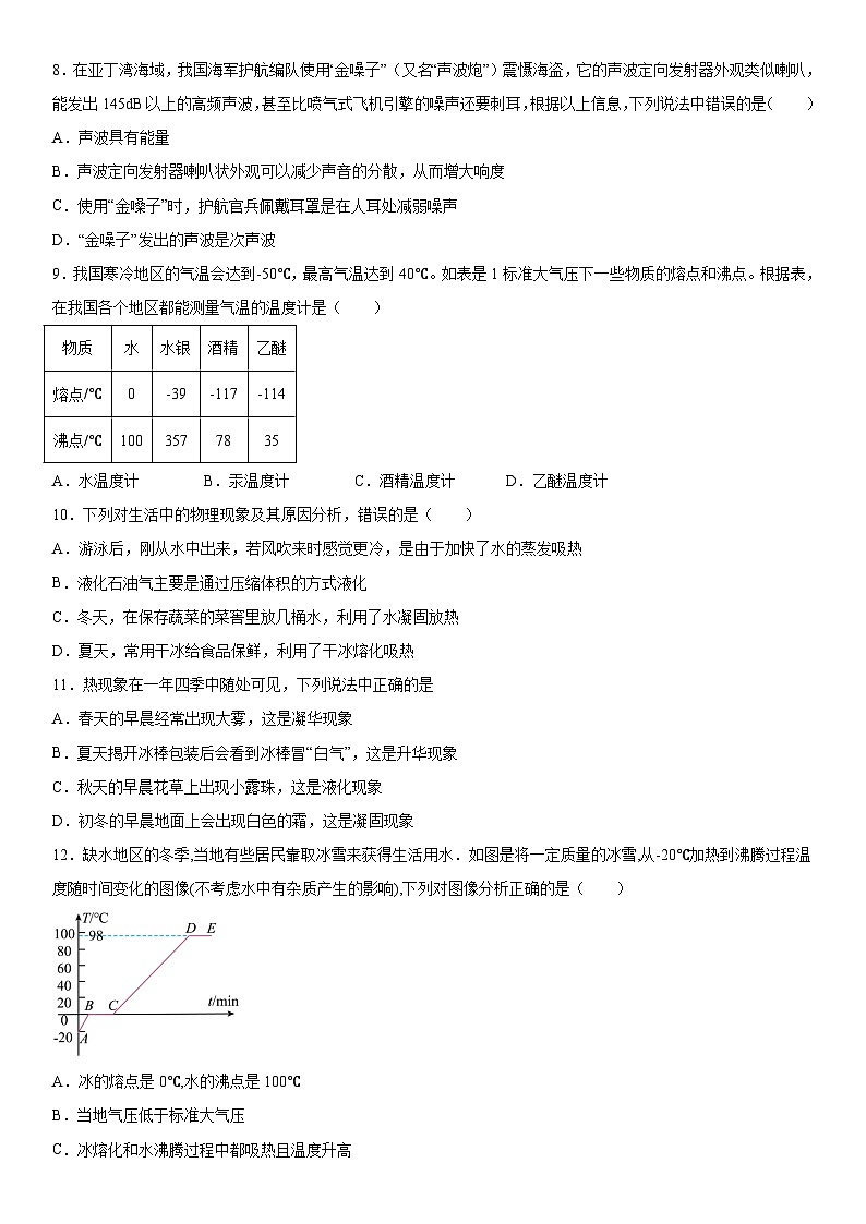 湖北省钟祥市2023-2024学年八年级上册期中考试物理试题(含解析)第2页