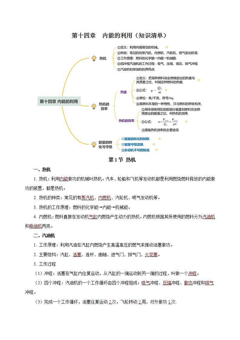【創(chuàng)新課堂】第十四章 《內(nèi)能的利用》知識(shí)清單 第1頁