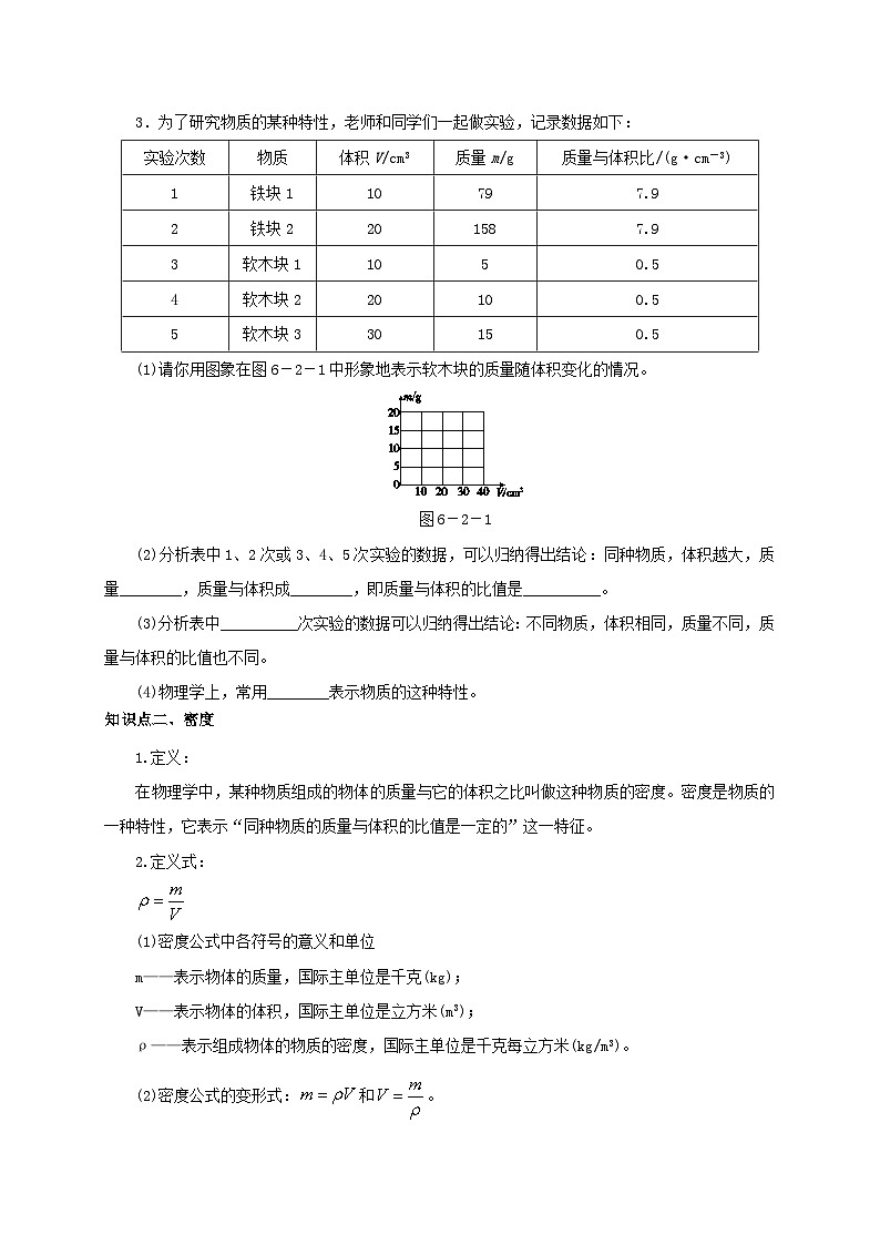 人教版八年级物理上册通关讲义 第六章 第二节 密度(双基过关+考点突破)(原卷版+解析版)03