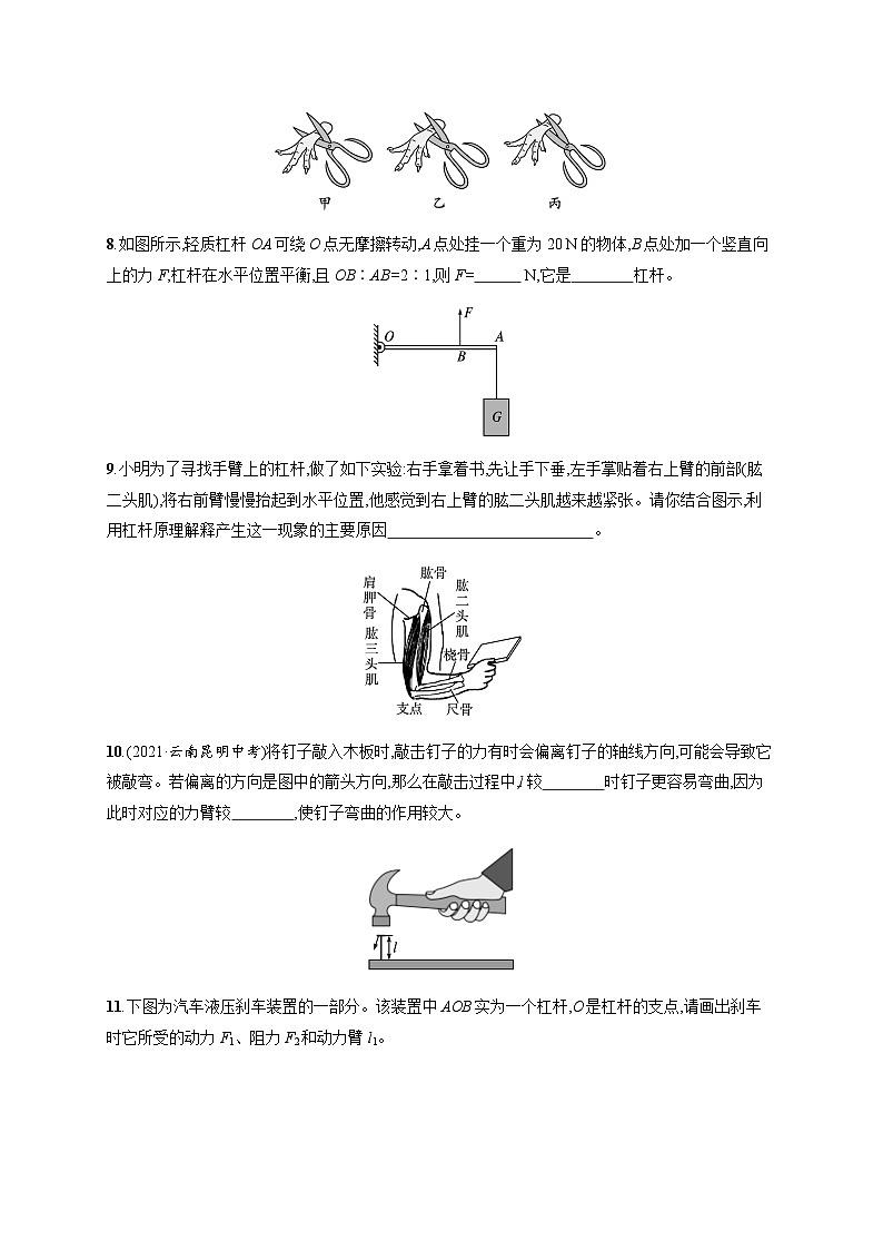 沪科版八年级物理第十章机械与人第一节科学探究 杠杆的平衡条件练习含答案03