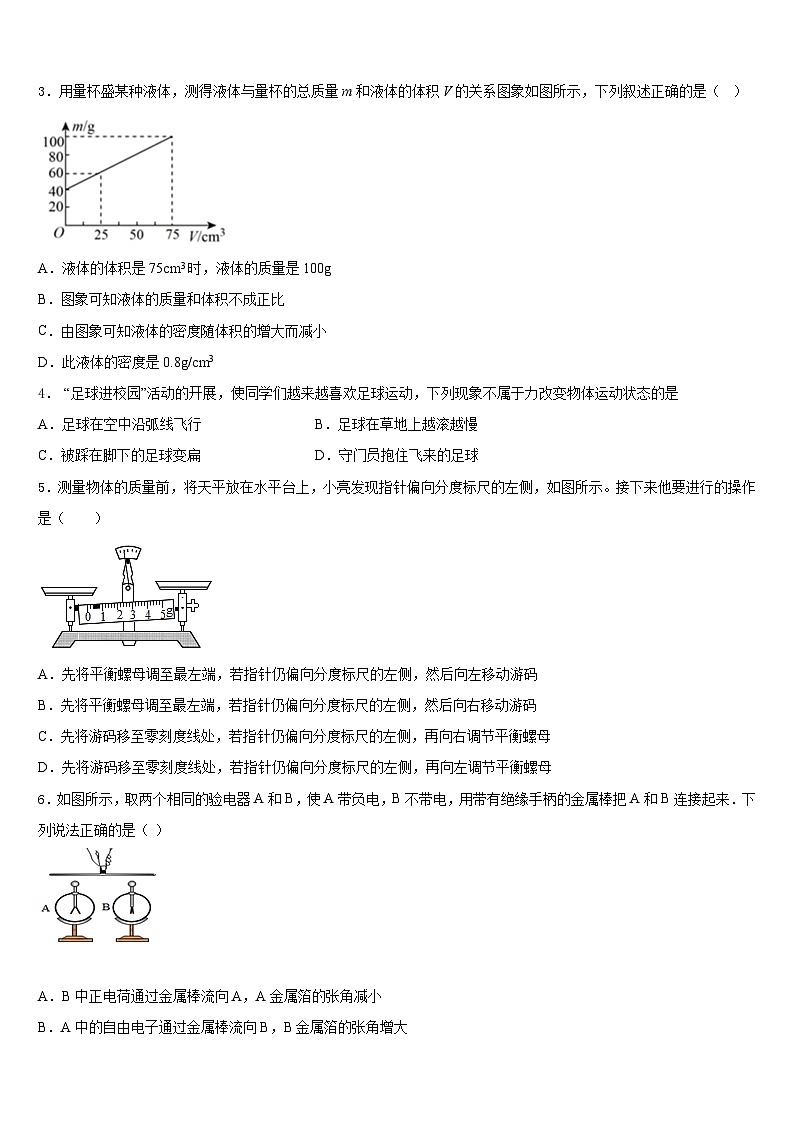 2023-2024学年吉林省长春市长春汽车经济技术开发区物理八上期末检测试题含答案第2页