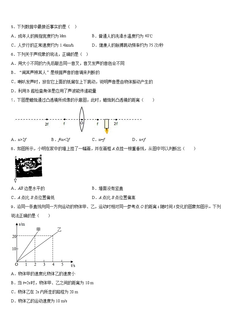 2023-2024学年四川省师大一中学物理八上期末调研模拟试题含答案第2页