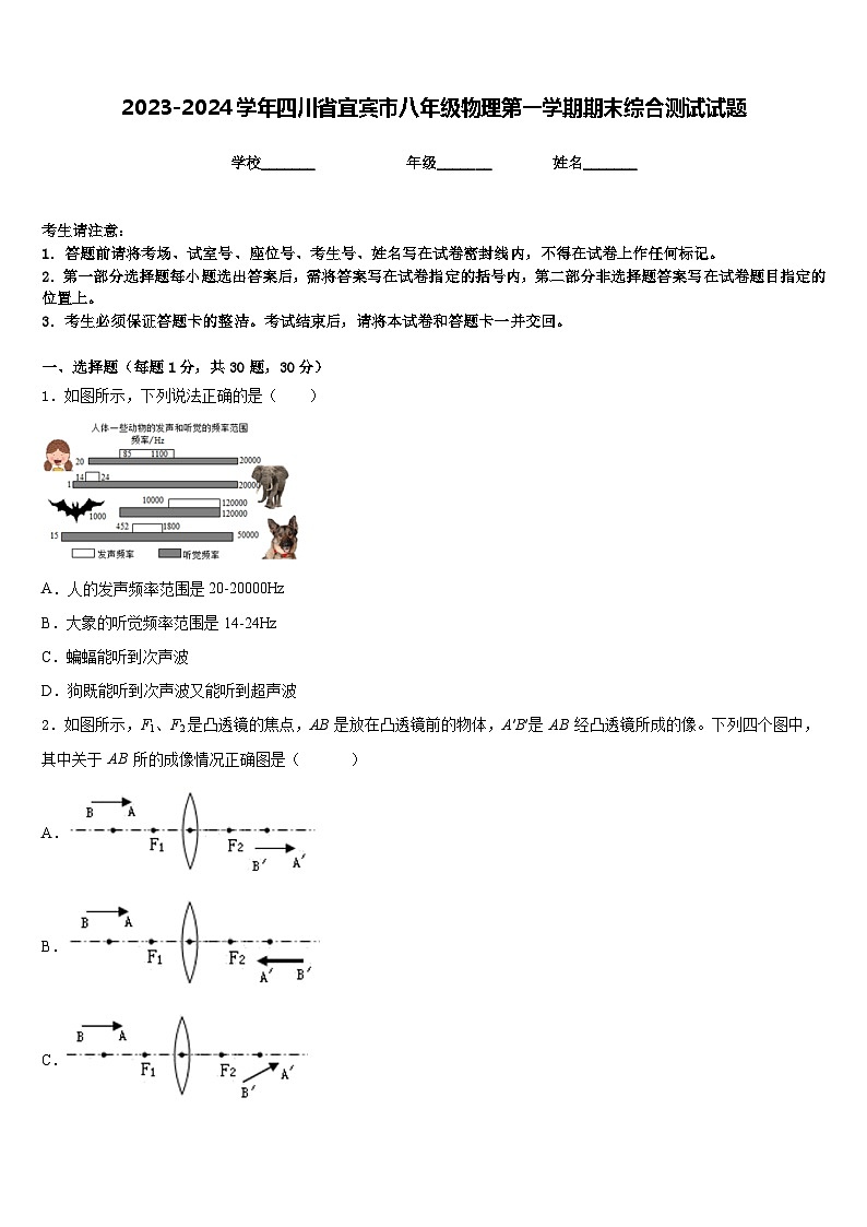 2023-2024学年四川省宜宾市八年级物理第一学期期末综合测试试题含答案第1页