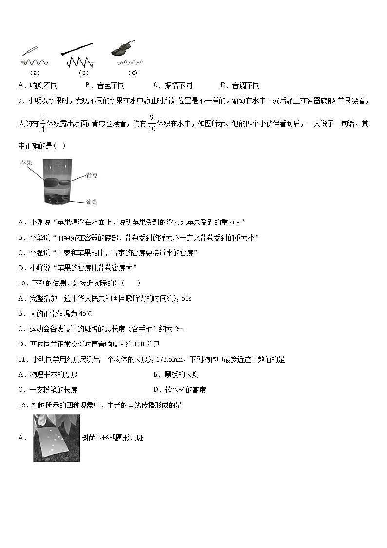 2023-2024学年四川省宜宾市中学八年级物理第一学期期末质量检测模拟试题含答案第3页