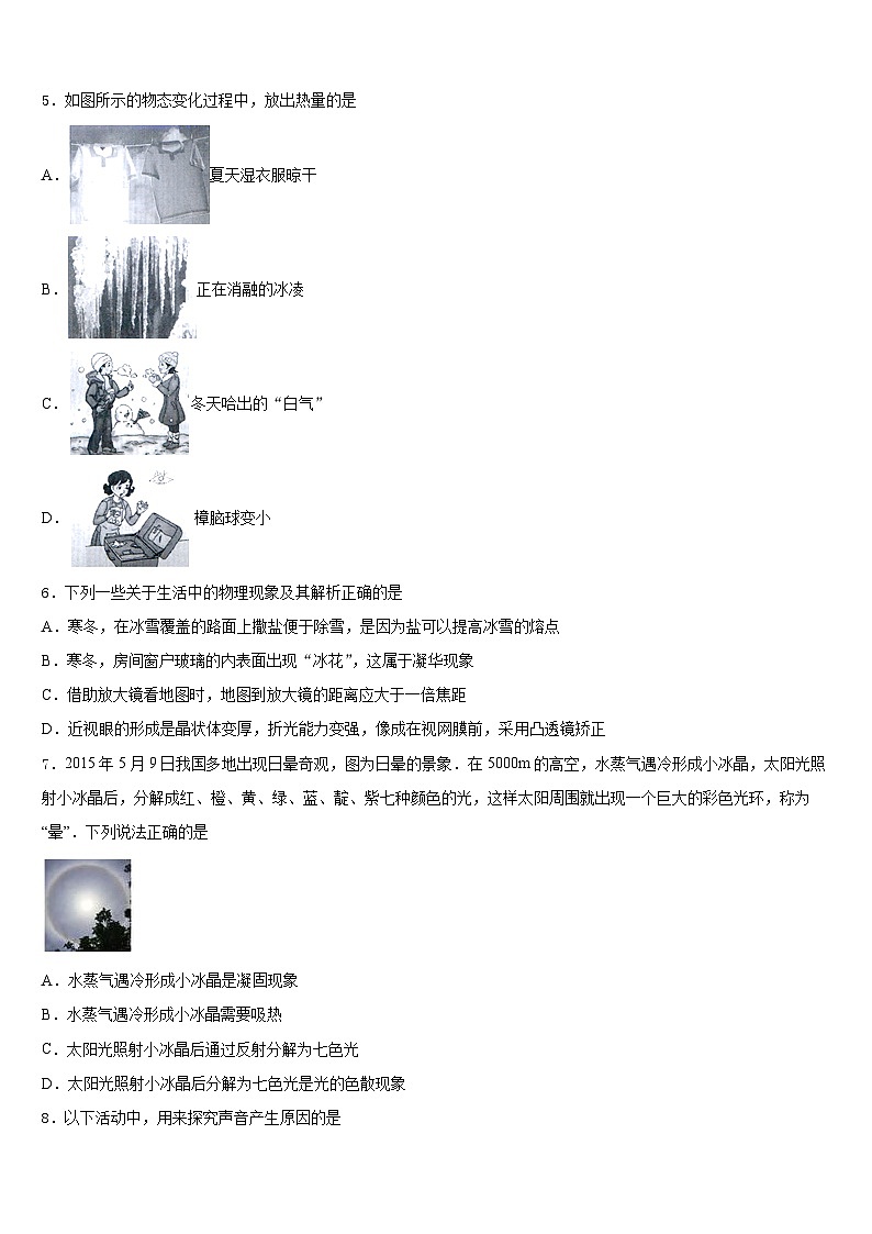 2023-2024学年四川省宜宾市第二中学物理八年级第一学期期末学业水平测试模拟试题含答案第2页