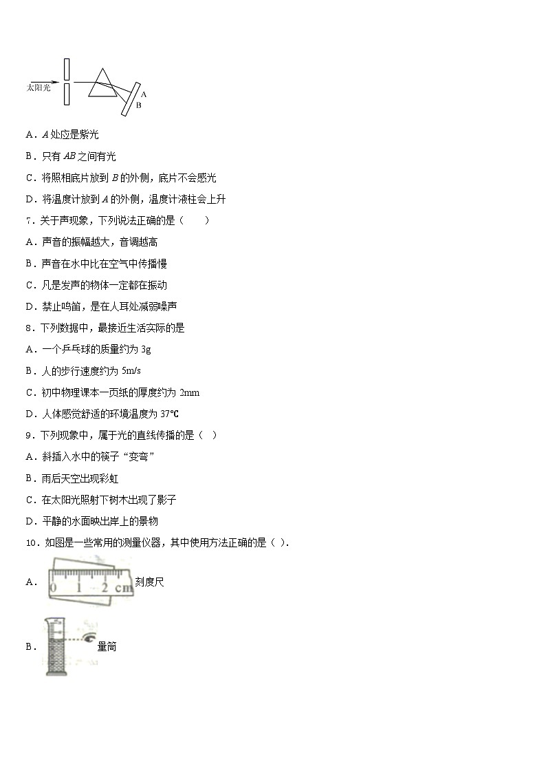 2023-2024学年安徽省合肥市巢湖市物理八年级第一学期期末检测模拟试题含答案02
