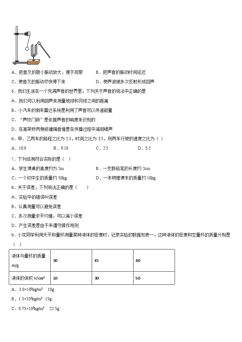 2023-2024学年安徽省宣城市宣州区水阳中学八年级物理第一学期期末联考模拟试题含答案02