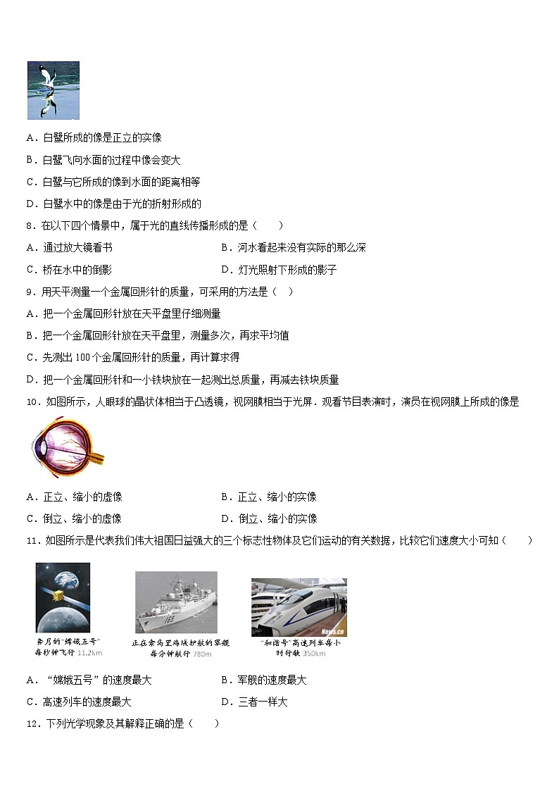 2023-2024学年安徽省宿州市埇桥区物理八年级第一学期期末综合测试模拟试题含答案第3页