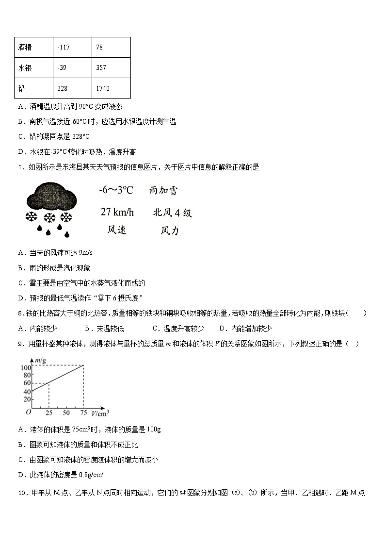 2023-2024学年山东省东营市东营区史口镇中学心初级中学八上物理期末质量检测模拟试题含答案第3页