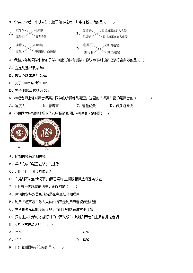 2023-2024学年山东省济南市历下区物理八上期末统考试题含答案第2页