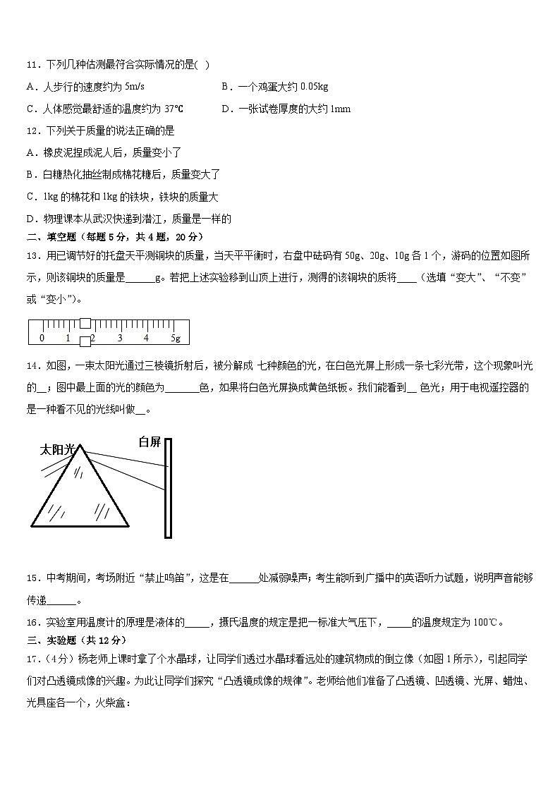 2023-2024学年山东省泰安市泰山外国语学校物理八年级第一学期期末经典试题含答案第3页