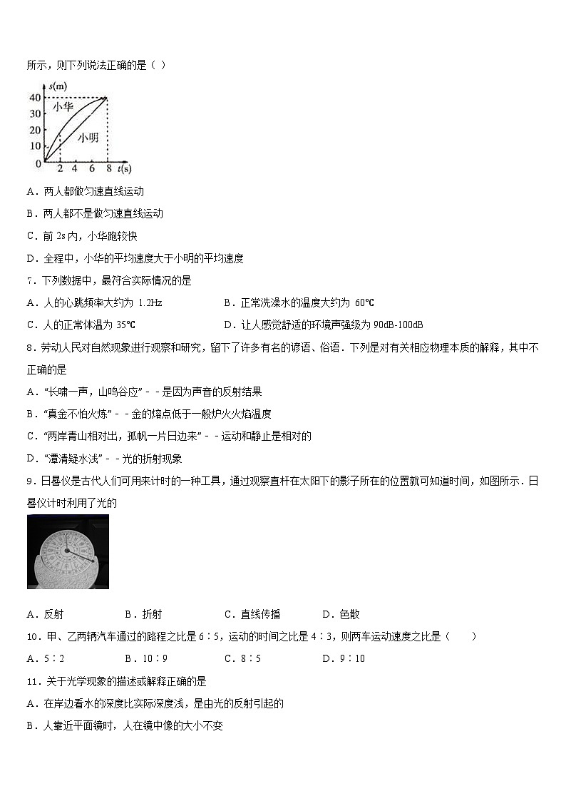 2023-2024学年山东省济宁市鱼台县物理八年级第一学期期末经典试题含答案第2页