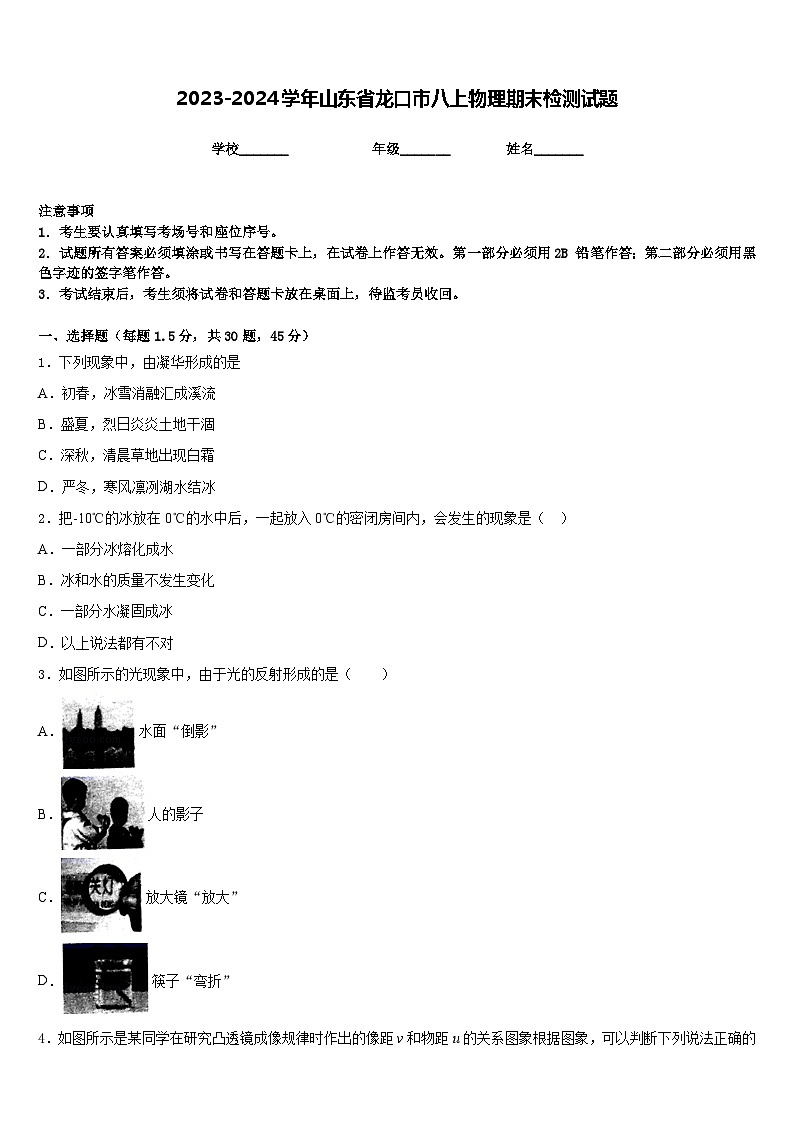 2023-2024学年山东省龙口市八上物理期末检测试题含答案01