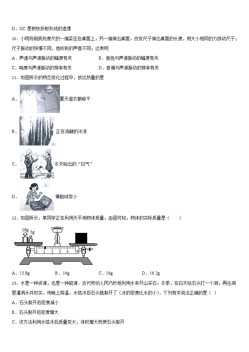 2023-2024学年山东省青岛市第九中学物理八年级第一学期期末调研模拟试题含答案03