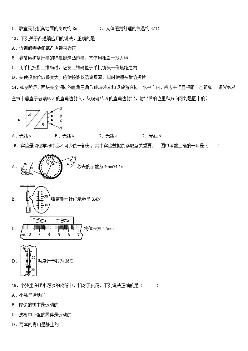 2023-2024学年山东省青岛市开发区八中学八上物理期末学业水平测试模拟试题含答案第3页