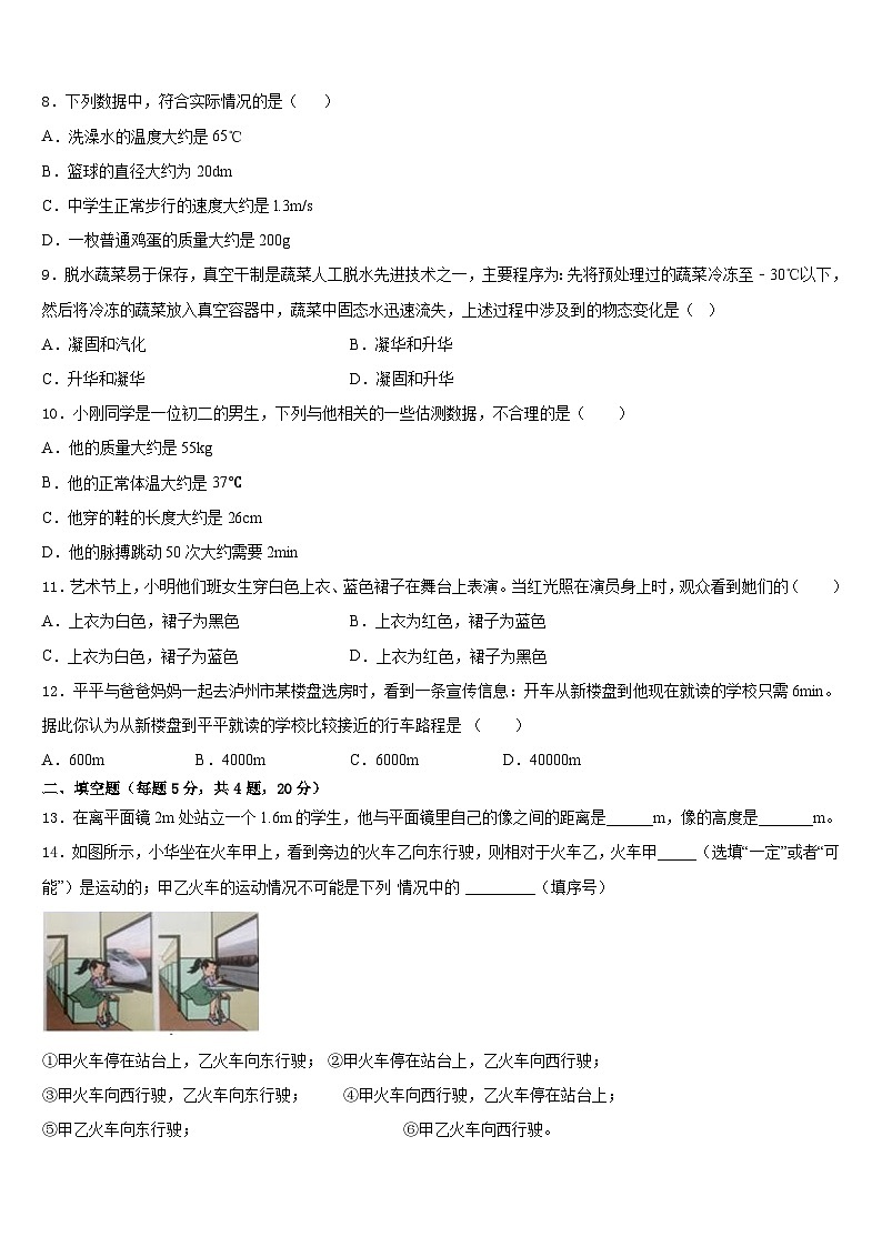 2023-2024学年广东省惠城市惠城区八校物理八上期末检测模拟试题含答案第3页