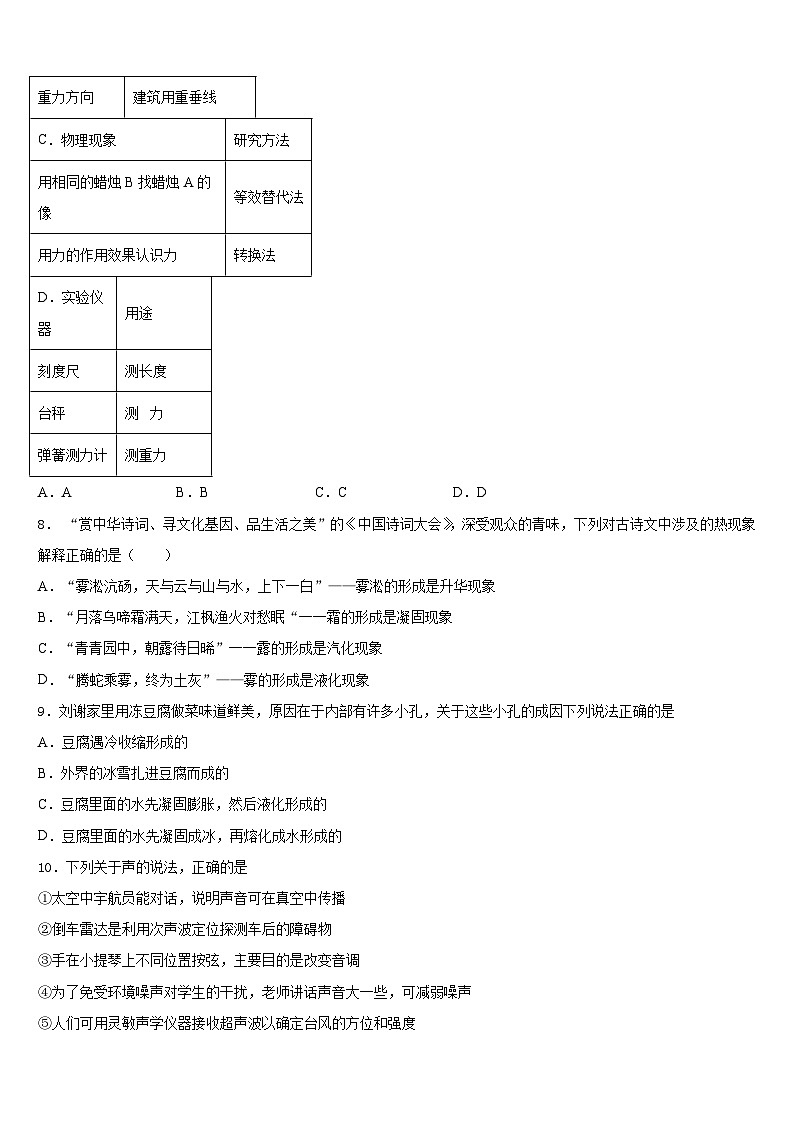 2023-2024学年广东省河源市正德中学八上物理期末联考试题含答案第3页