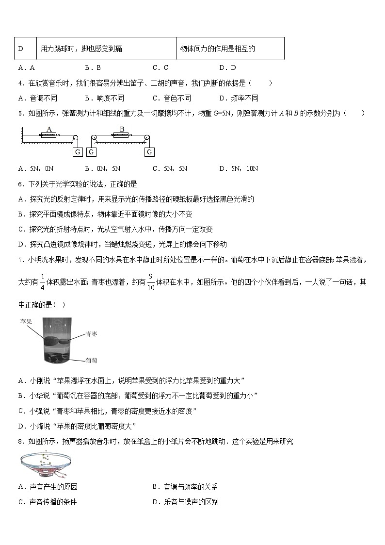 2023-2024学年广东省重点中学物理八年级第一学期期末学业质量监测模拟试题含答案02