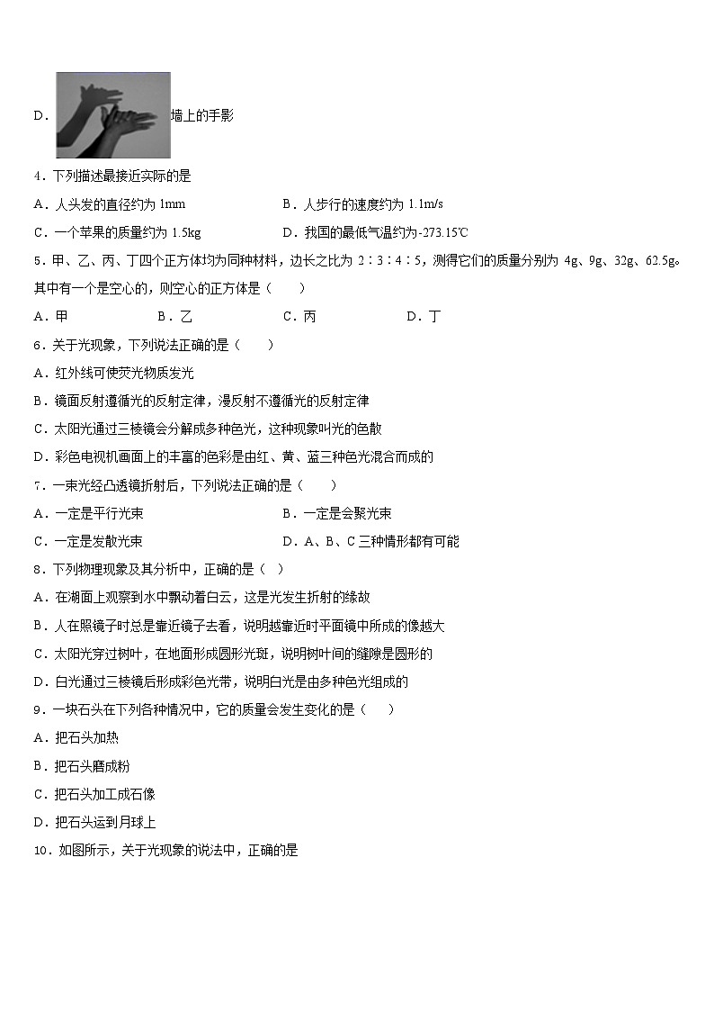 2023-2024学年广西防城港市防城区港市物理八年级第一学期期末统考模拟试题含答案第2页
