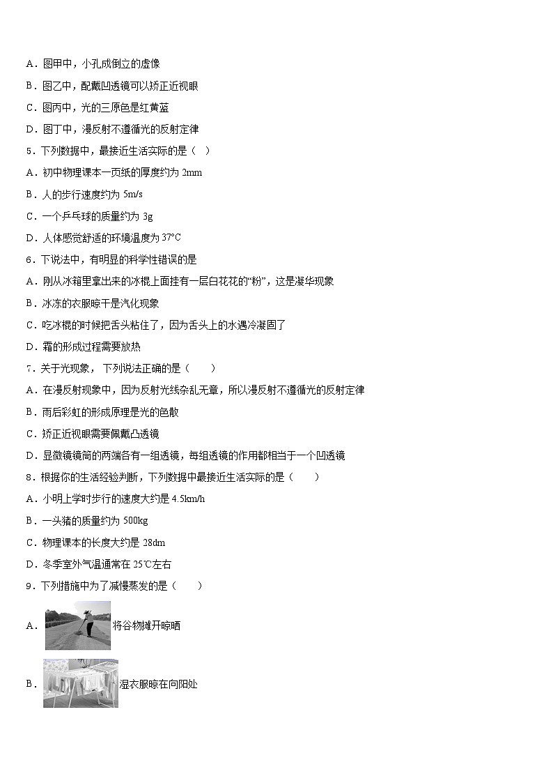 2023-2024學(xué)年廣西河池市物理八年級第一學(xué)期期末質(zhì)量跟蹤監(jiān)視模擬試題含答案第2頁