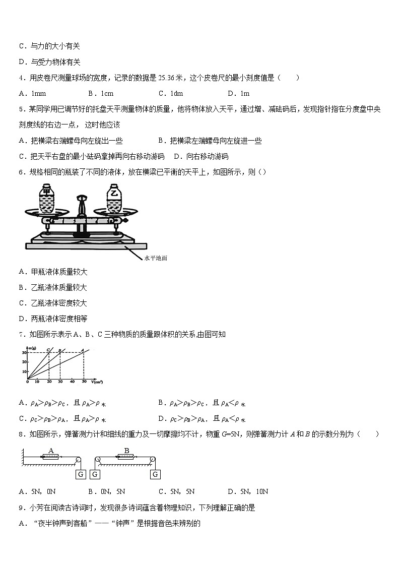 2023-2024学年江苏省东台市实验中学教育集团物理八年级第一学期期末达标检测试题含答案第2页