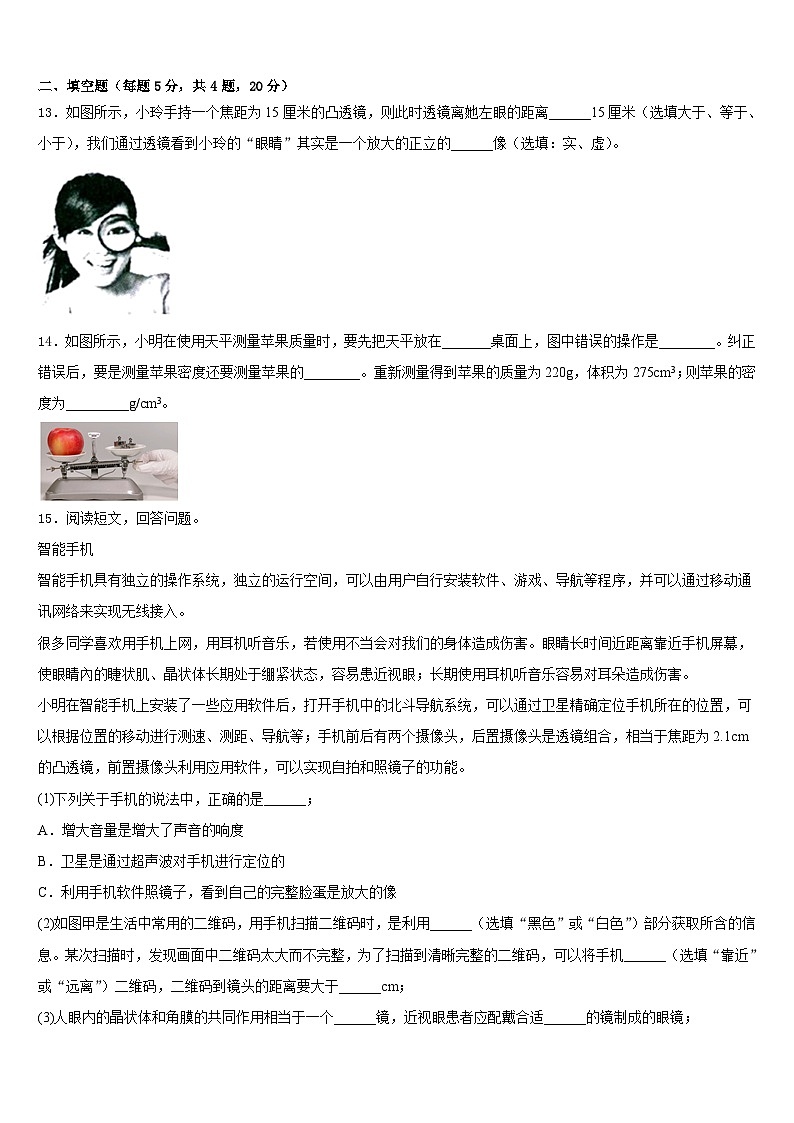 2023-2024学年江苏省扬州市树人学校物理八上期末统考试题含答案03