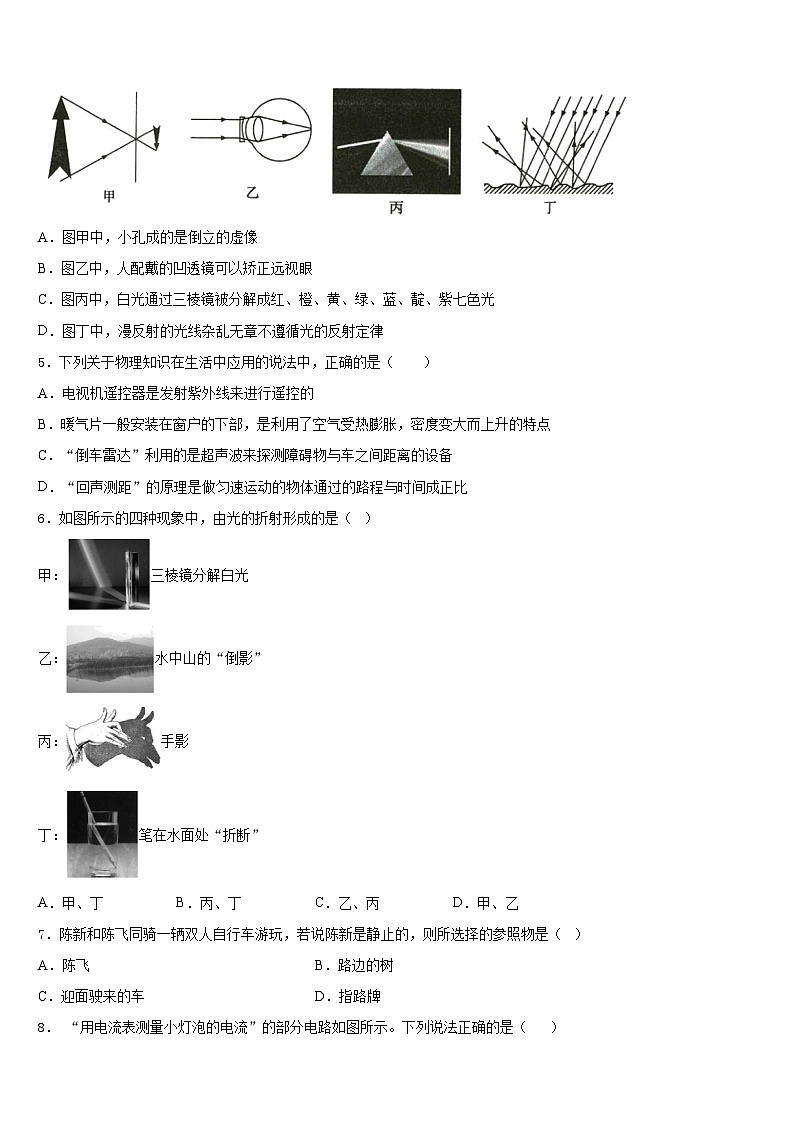 2023-2024学年江苏省扬州市江都区江都实验中学物理八年级第一学期期末质量跟踪监视模拟试题含答案02