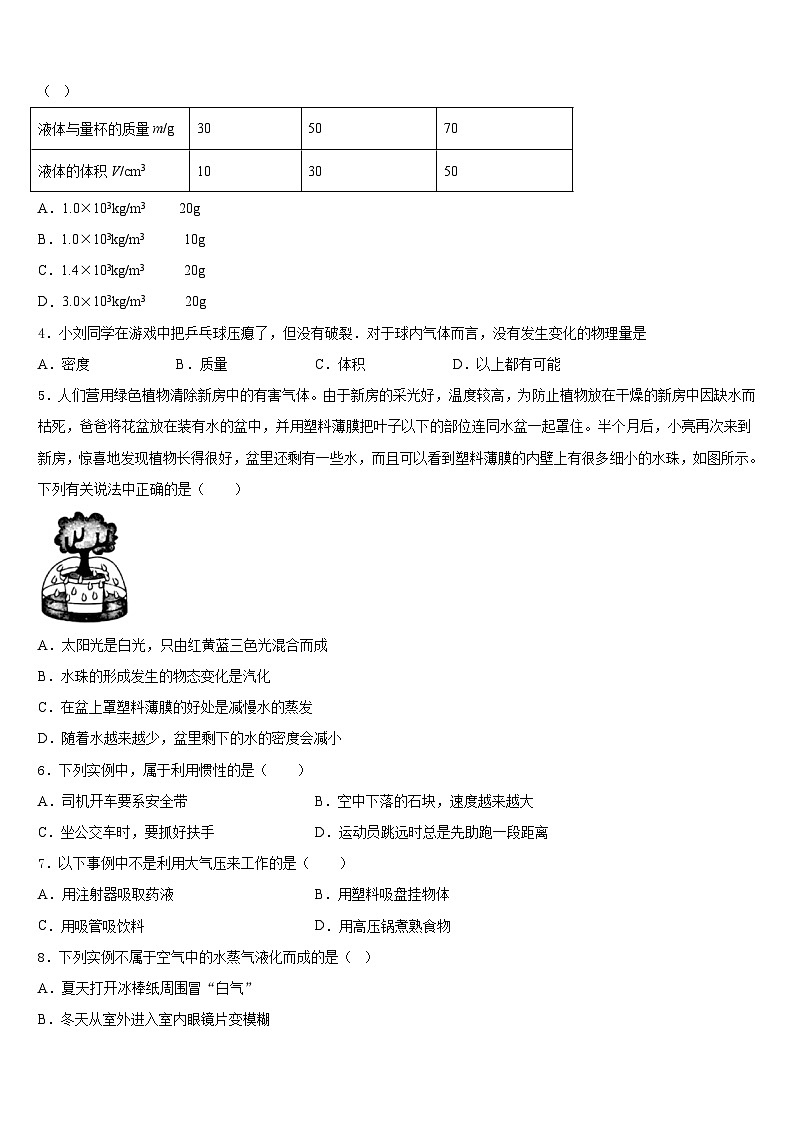 2023-2024学年江苏省苏州区六校联考物理八年级第一学期期末联考试题含答案02