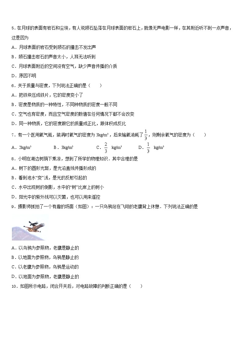 2023-2024学年江苏省盐城市射阳县八上物理期末检测试题含答案02