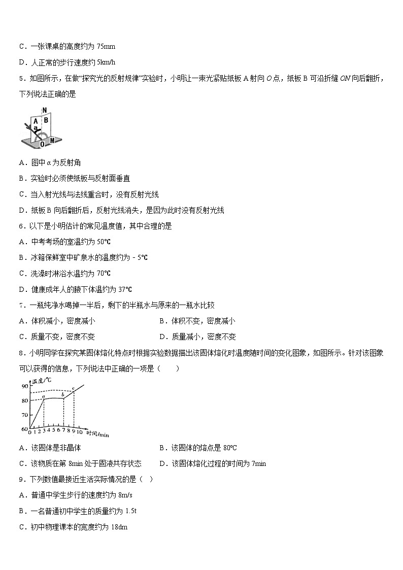 2023-2024学年江苏省盐城市东台实验物理八年级第一学期期末调研试题含答案第2页