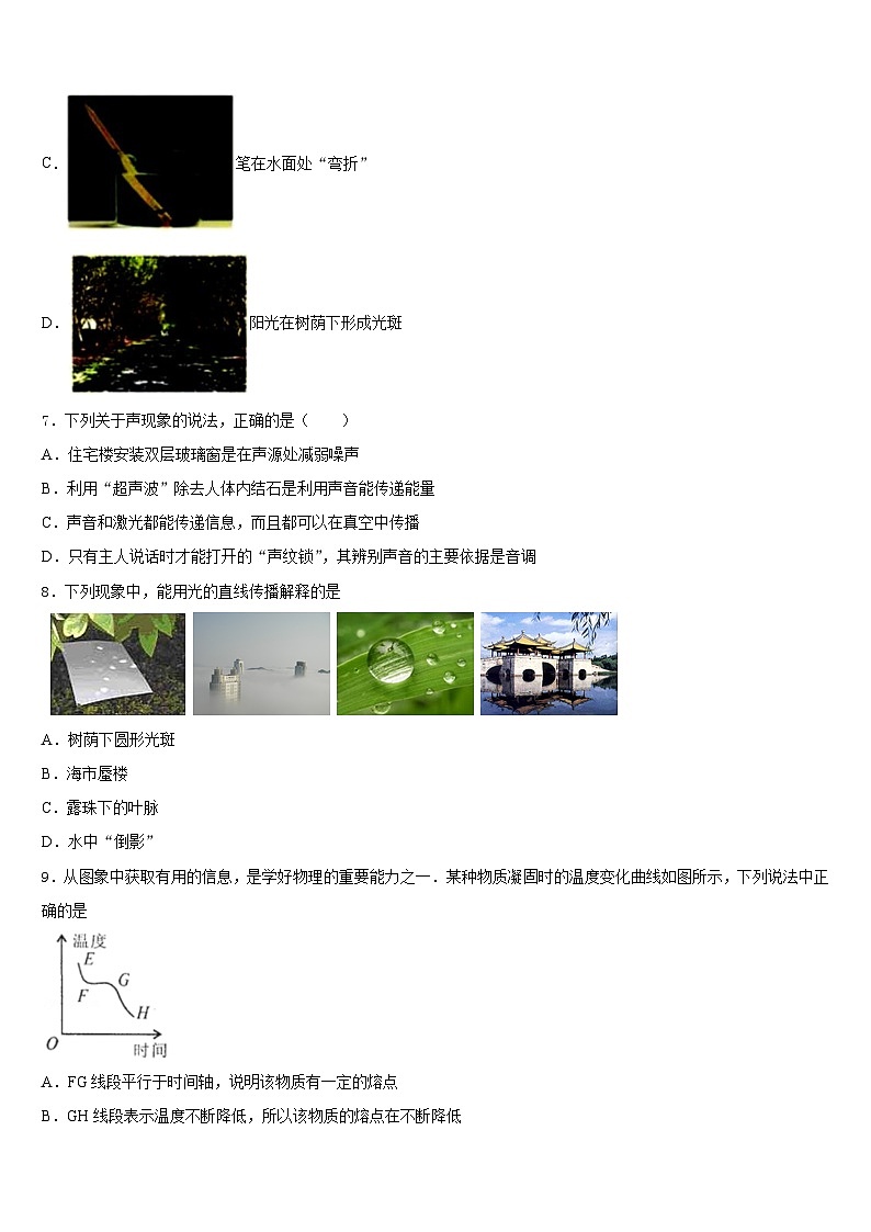 白山市重点中学2023-2024学年八上物理期末联考模拟试题含答案第3页