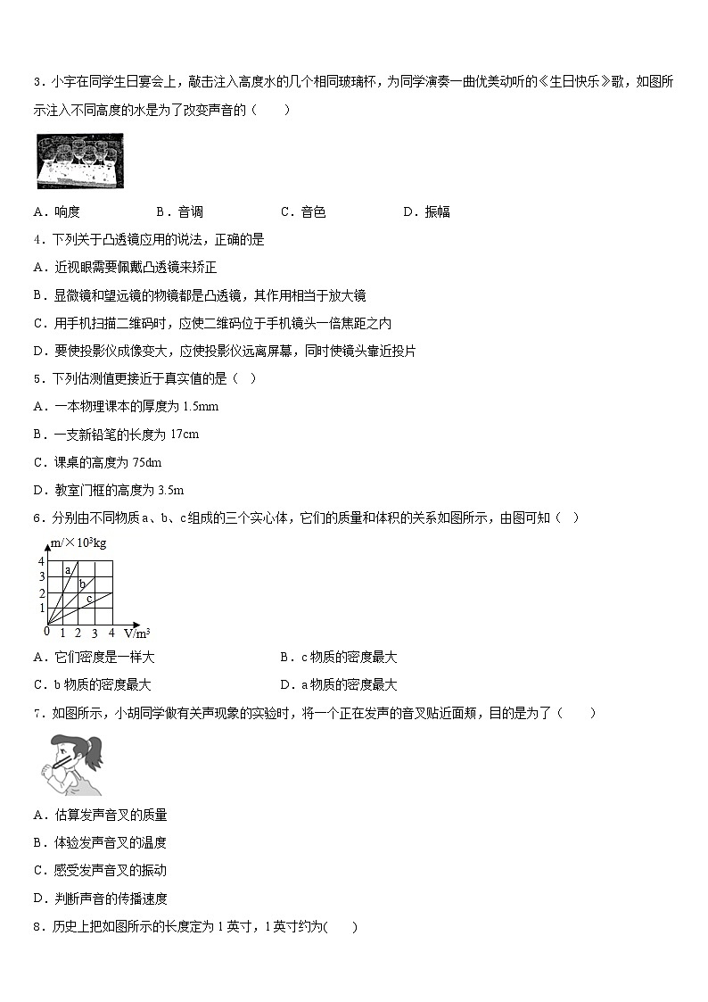 2023-2024學(xué)年滄州市重點中學(xué)物理八年級第一學(xué)期期末綜合測試模擬試題含答案第2頁