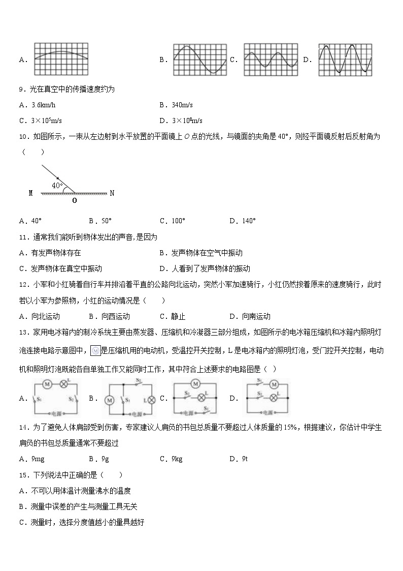 2023-2024学年江西省育华学校物理八上期末预测试题含答案03