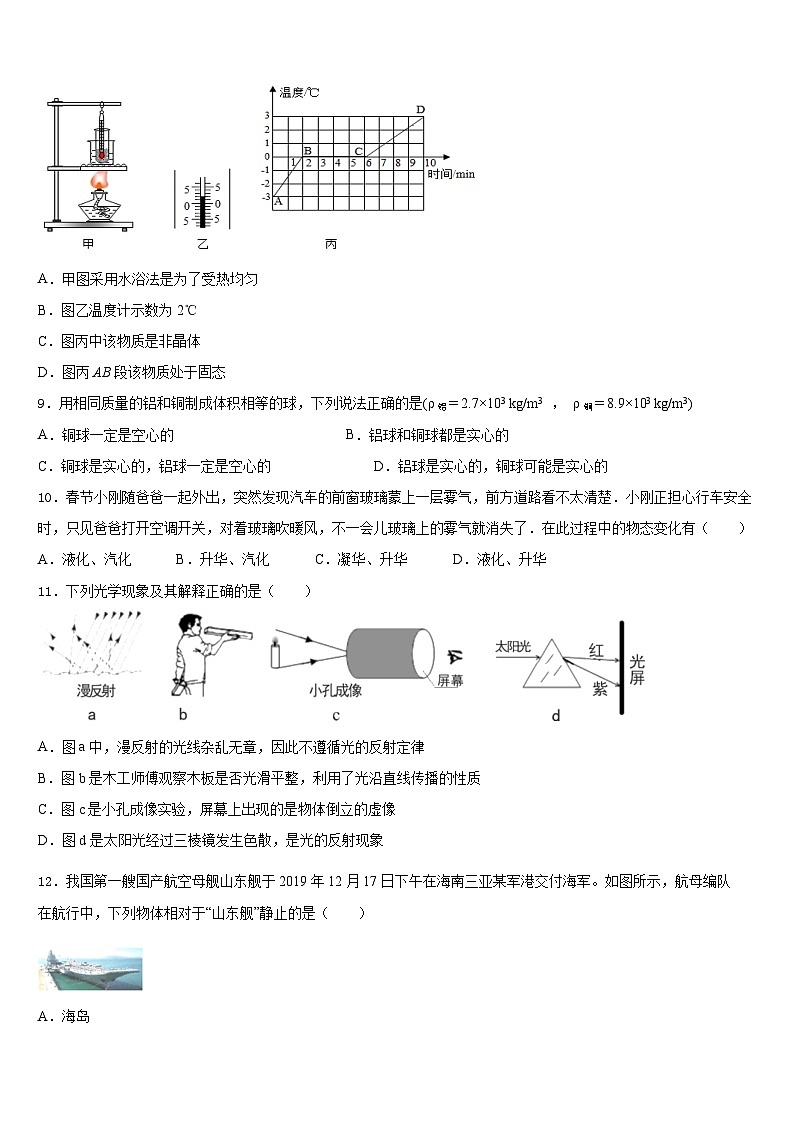 2023-2024学年河北省承德市腰站中学物理八上期末复习检测模拟试题含答案03