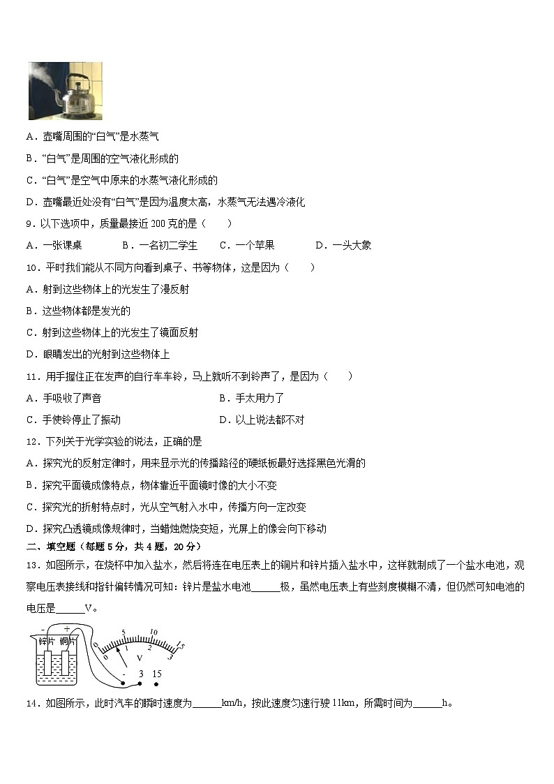 2023-2024学年河北省邯郸市大名县物理八上期末达标测试试题含答案03
