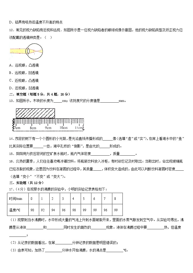 2023-2024学年河北省邯郸市馆陶县魏僧寨中学物理八上期末综合测试模拟试题含答案第3页