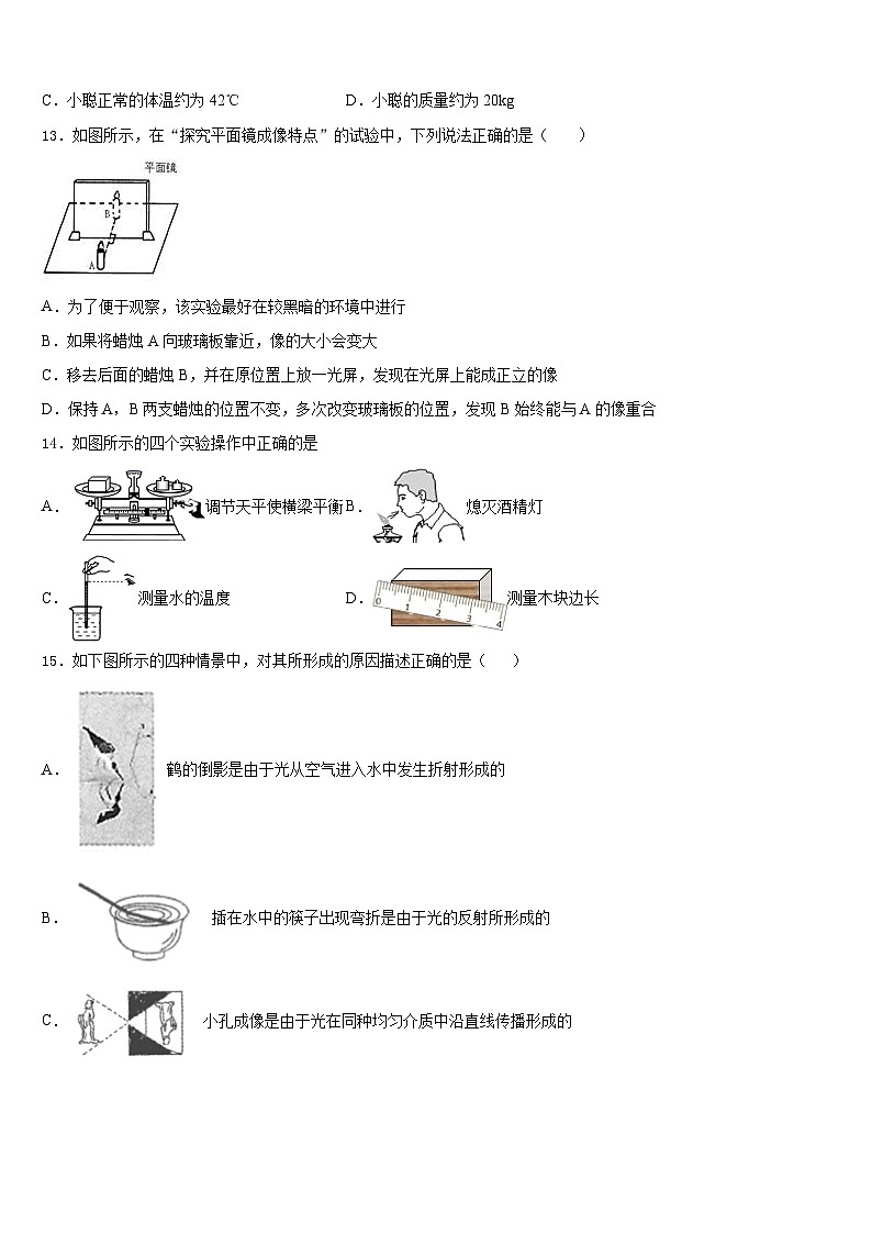 2023-2024学年浙江省台州市白云中学物理八年级第一学期期末复习检测模拟试题含答案第3页