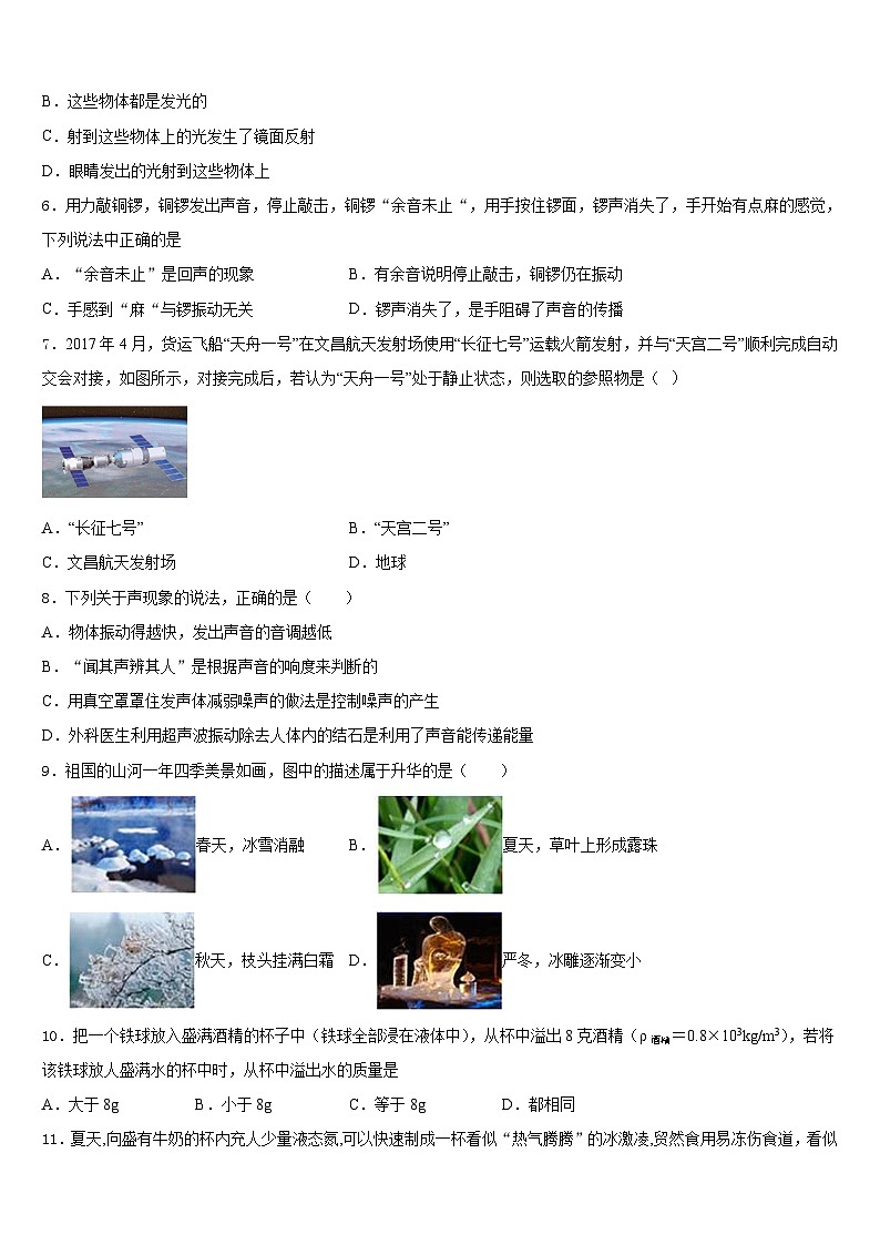 2023-2024学年湖北省武汉市两学校物理八年级第一学期期末质量检测模拟试题含答案第2页