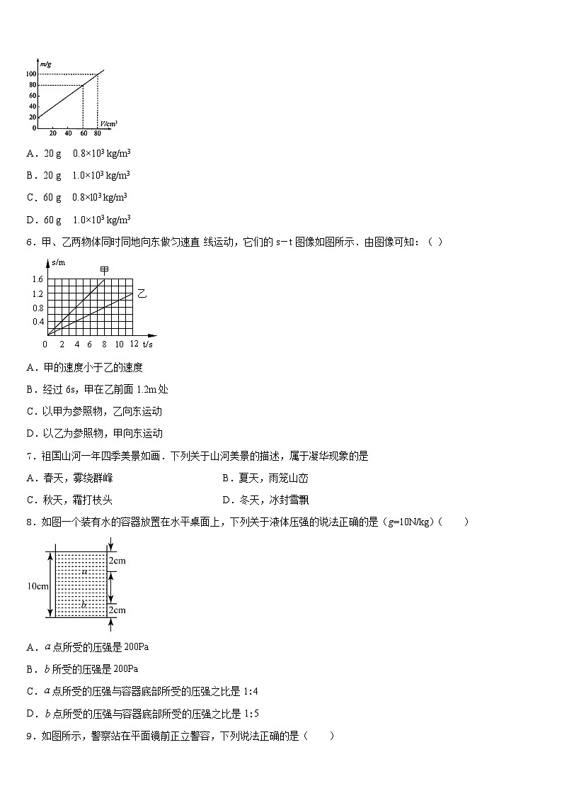 2023-2024学年湖北省武汉市武汉外学校物理八年级第一学期期末统考试题含答案第2页