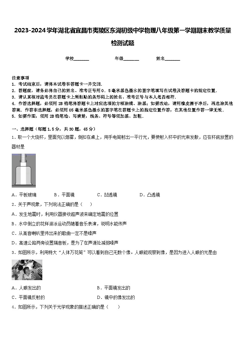 2023-2024学年湖北省宜昌市夷陵区东湖初级中学物理八年级第一学期期末教学质量检测试题含答案第1页