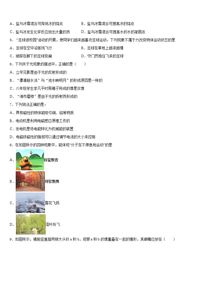 2023-2024学年湖北省鄂州市梁子湖区物理八年级第一学期期末统考模拟试题含答案第2页