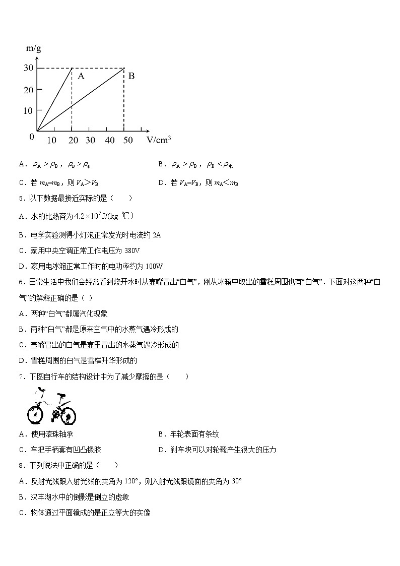 2023-2024学年湖北省黄冈市初级中学物理八年级第一学期期末调研试题含答案第2页
