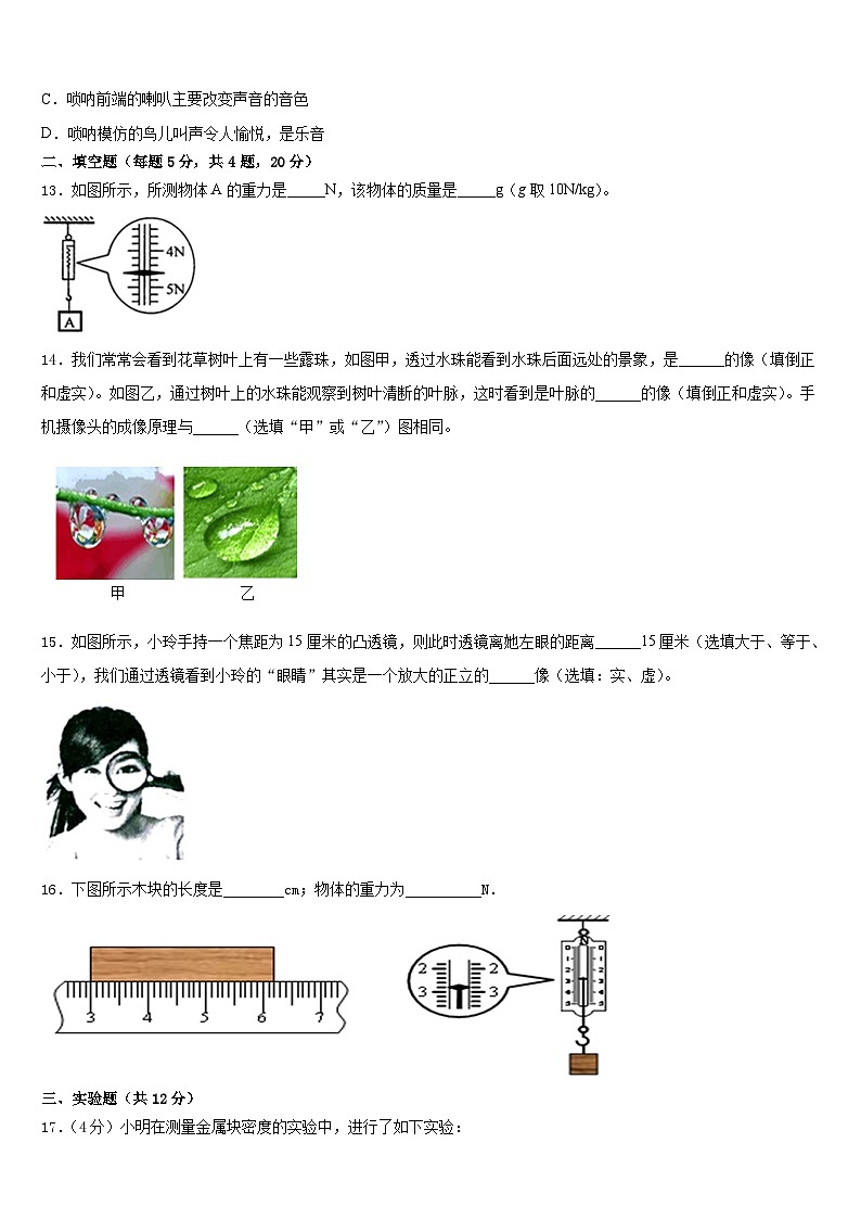 2023-2024学年湖北省黄冈市黄梅实验中学物理八上期末复习检测试题含答案第3页