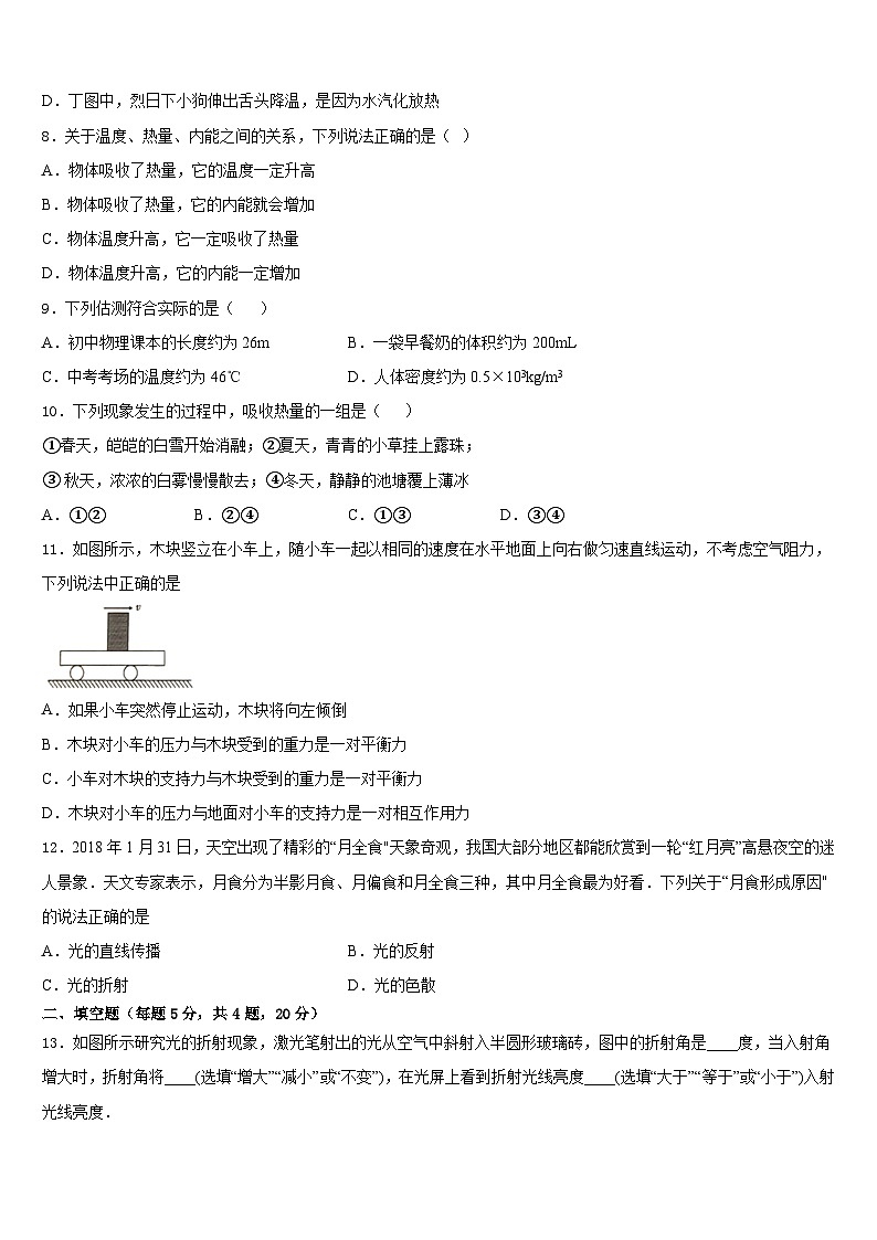 2023-2024学年湖北省黄石市大冶市八上物理期末学业质量监测模拟试题含答案第3页