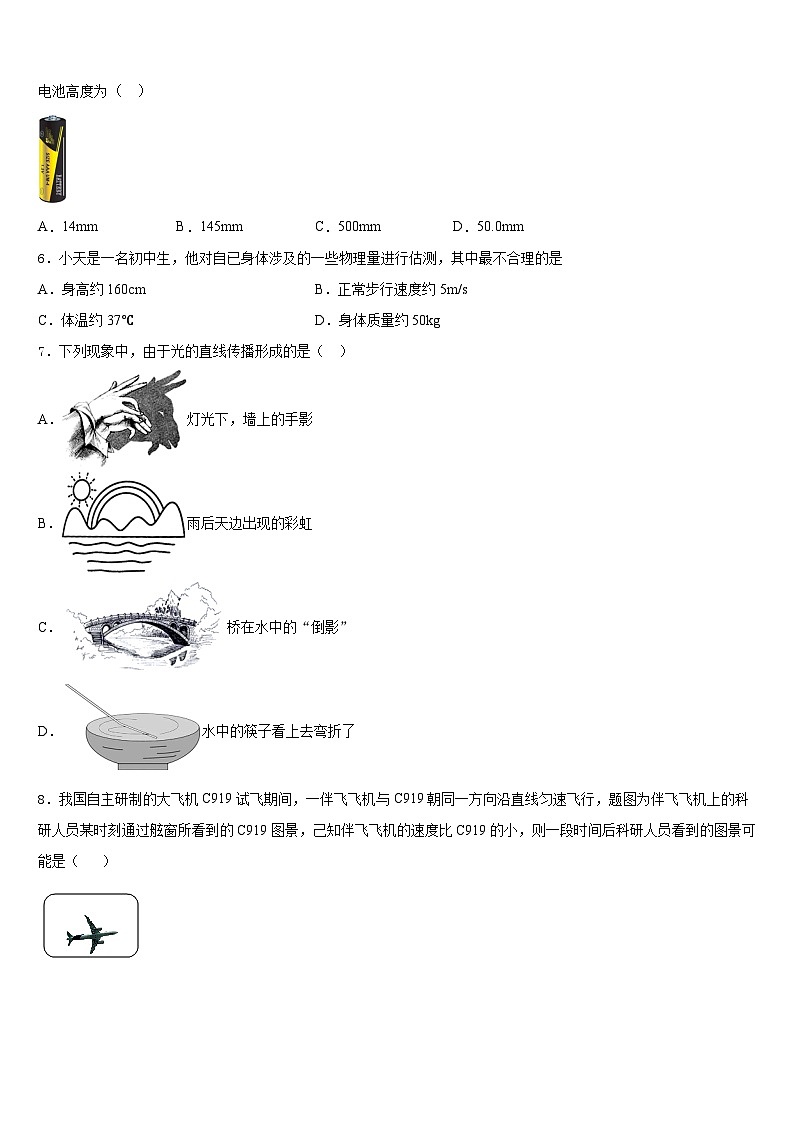 2023-2024学年湖南省岳阳市九校八年级物理第一学期期末检测模拟试题含答案02