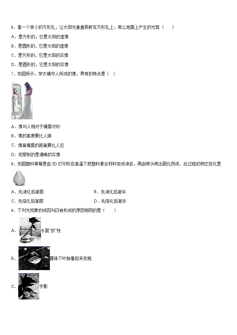 2023-2024学年甘肃省武威市第十七中学八上物理期末复习检测模拟试题含答案02