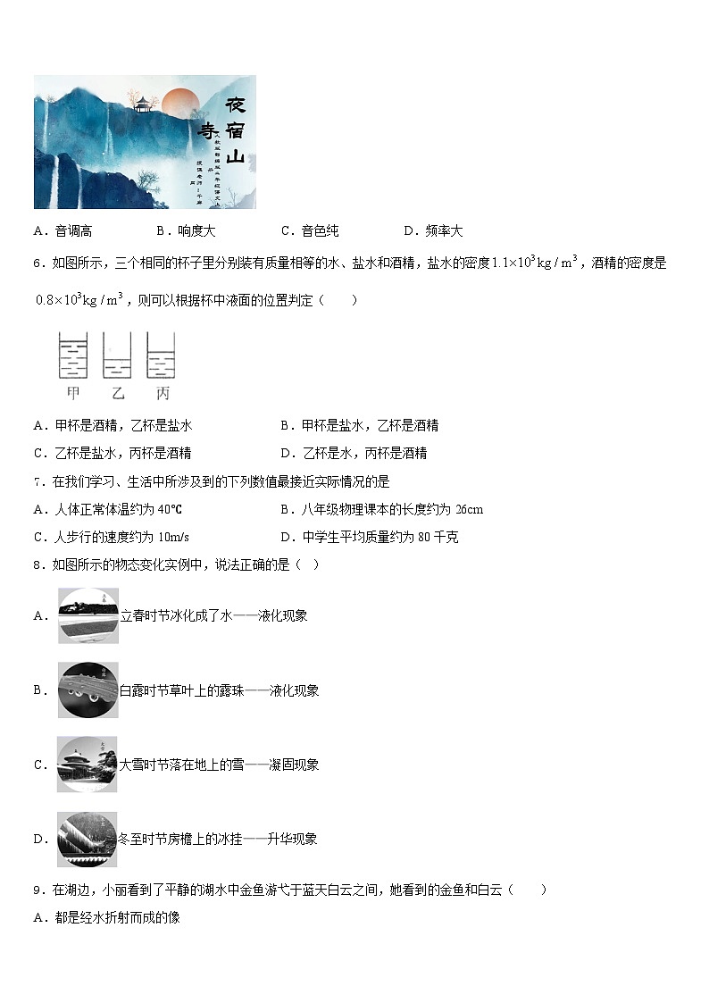 2023-2024学年广东省阳东广雅学校物理八年级第一学期期末学业水平测试试题含答案第2页